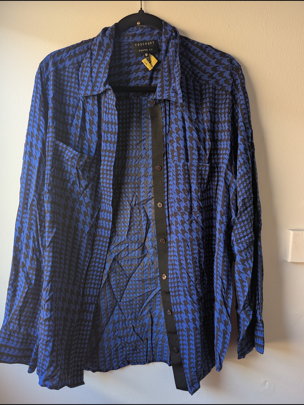 Foxcroft Blue and Black Houndstooth Casual Button-Down Shirt
